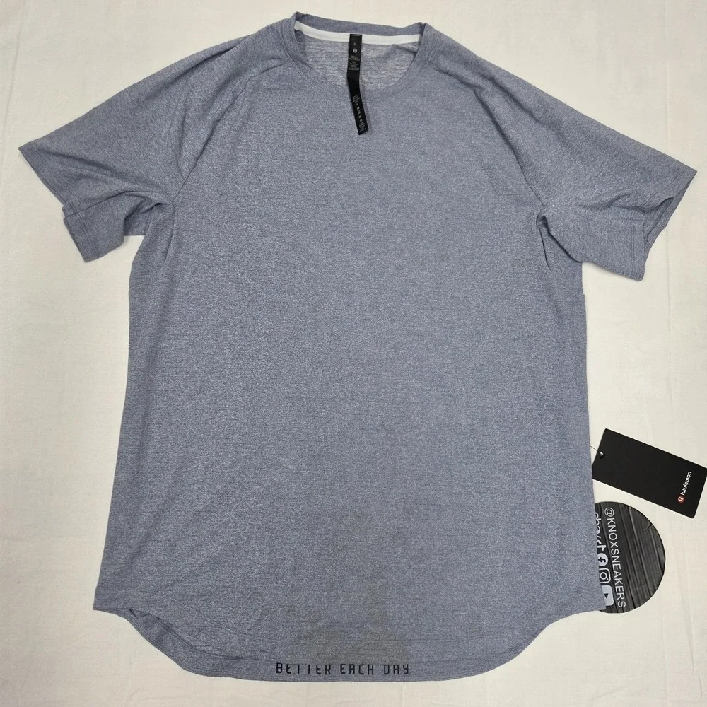 STAINED Lululemon Drysense Short Sleeve HTRC Heathered Blue Men's Size XLarge